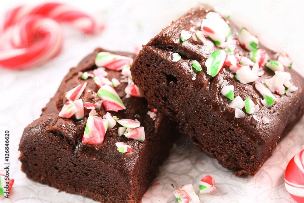 Candy cane brownies, selective focus