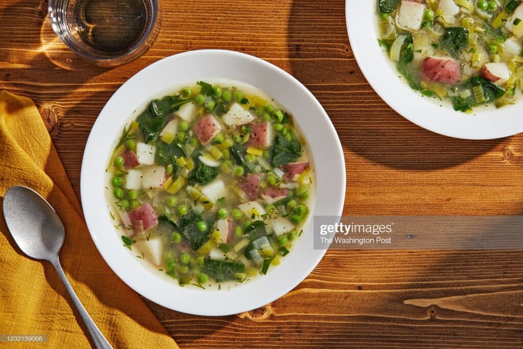 DENVER, CO - MARCH 31: Nourish: Spring Vegetable Soup photographed for Voraciously in Denver, Colorado on March 31, 2021. (Tom McCorkle for The Washington Post via Getty Images; food styling by Gina Nistico for The Washington Post via Getty Images)