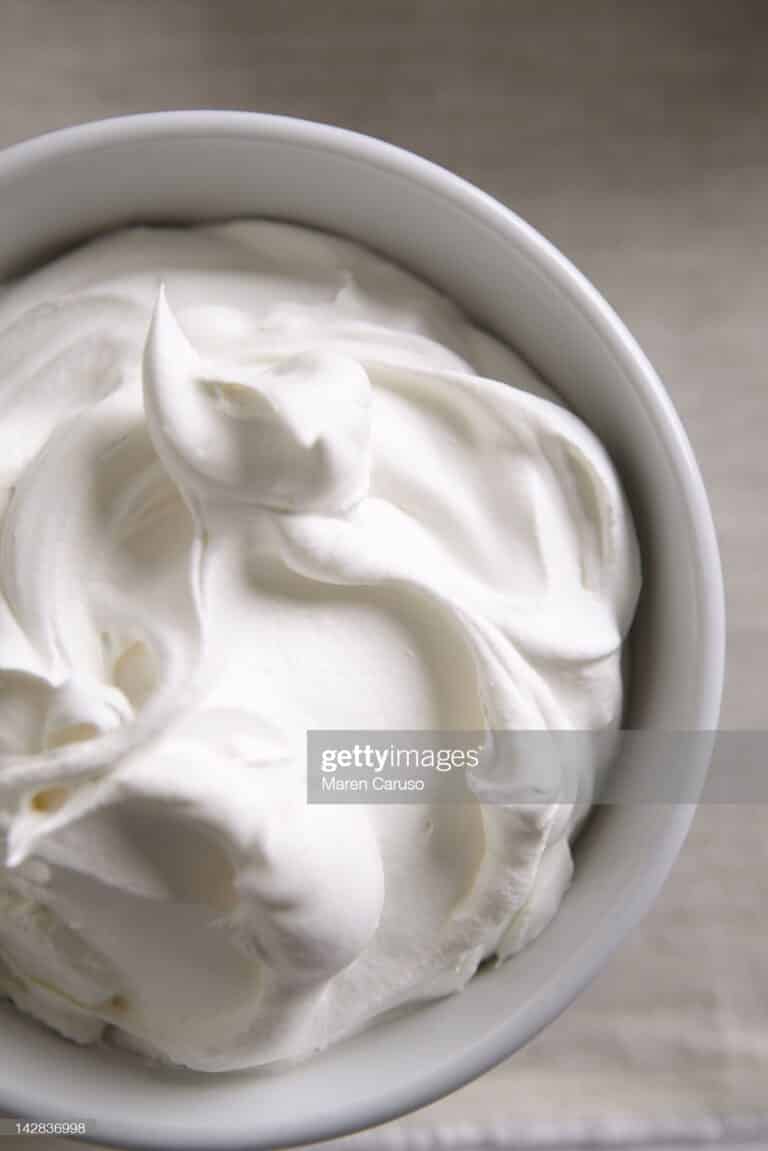 Overhead of a bowl of whipped cream