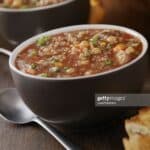 Quinoa Vegetable Soup with Chickpeas, Fresh Herbs and Toasted Bread- Photographed on Hasselblad H3D2-39mb Camera