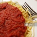 TORONTO, ON - JULY 12: Spaghetti with tomato sauce at Olympic 76 Pizza.        (Steve Russell/Toronto Star via Getty Images)
